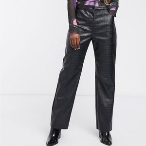 Joie Croc Vegan Leather Hi Rise Pull On Black Pants Size Large NWT